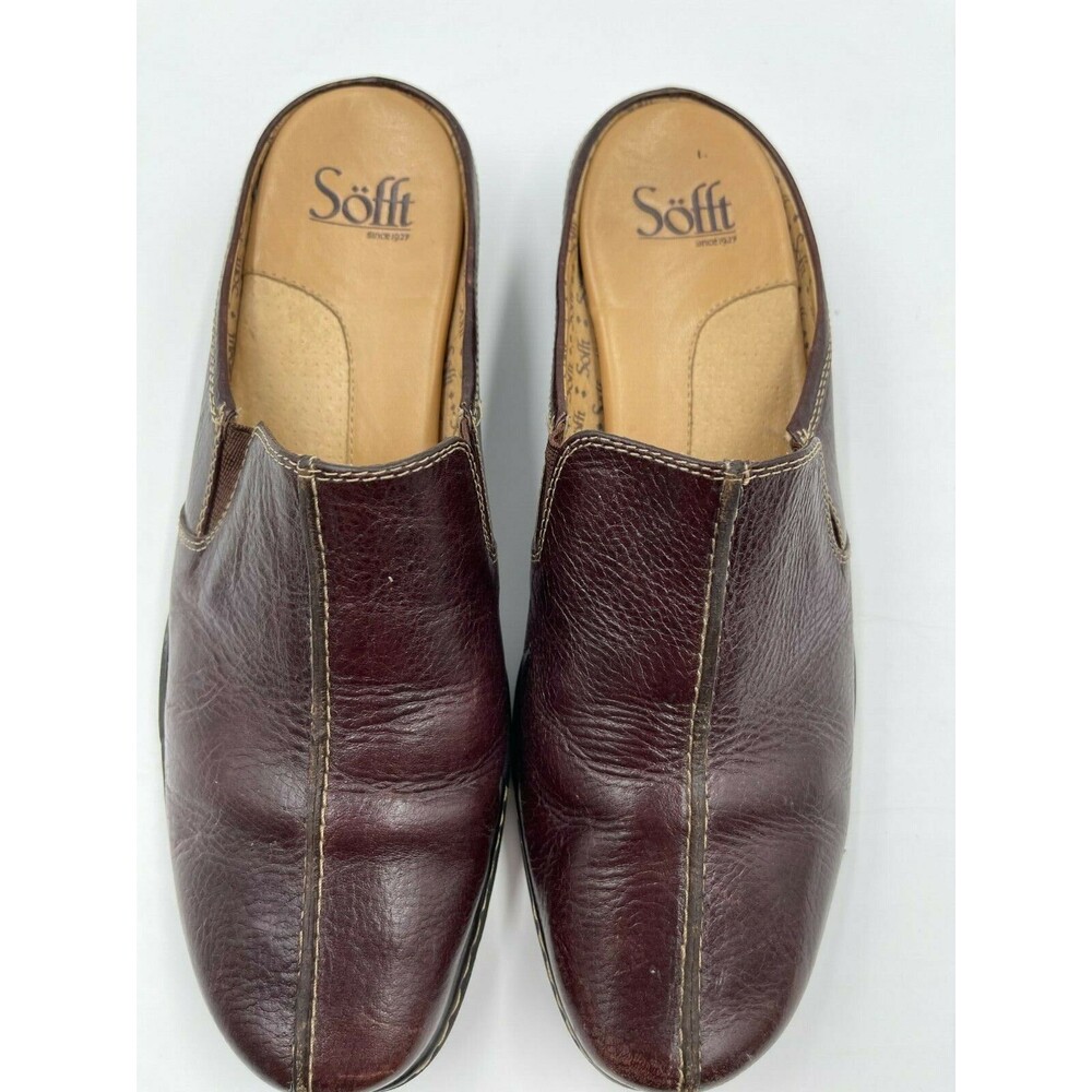 Sofft Women's Brown Leather Slide Comfort Heel Mules Size 9M EUC - Picture 6 of 6